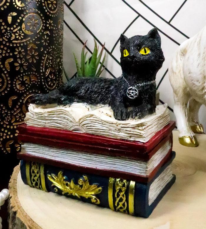 ebros gift Ebros Wiccan Black Cat With Pentagram Star Red Book Of Spells Box Figurine