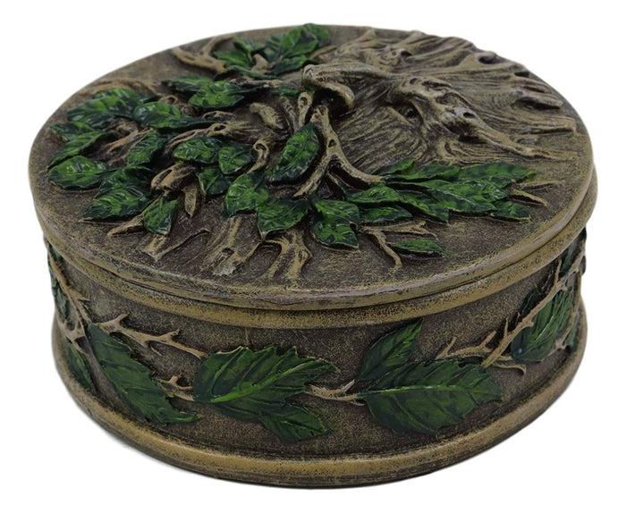 Ebros Gift Ebros Wiccan Celtic Forest Spirit Greenman Tree Of Life Round Jewelry Box 4.5" Diameter Vegetative Earth Deity Small Trinket Box Figurine