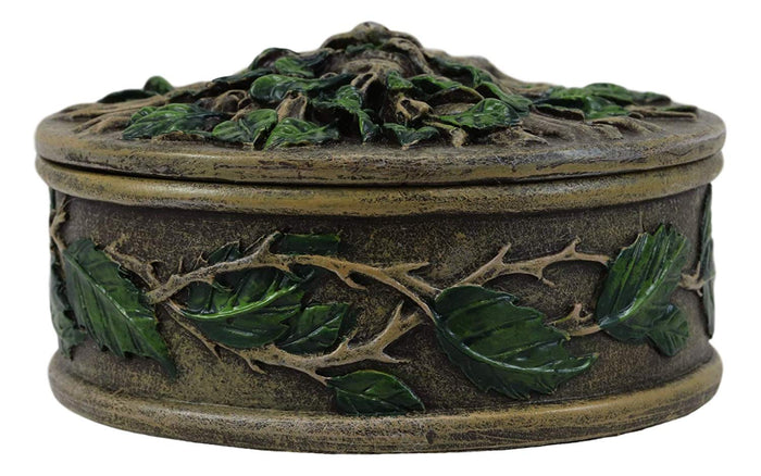 Ebros Gift Ebros Wiccan Celtic Forest Spirit Greenman Tree Of Life Round Jewelry Box 4.5" Diameter Vegetative Earth Deity Small Trinket Box Figurine