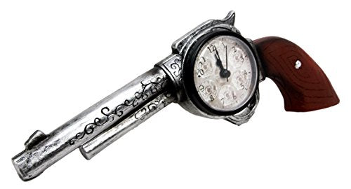 Ebros Gift Ebros Wild Wild West Six Shooter Revolver Gun Decorative Table Clock Rustic