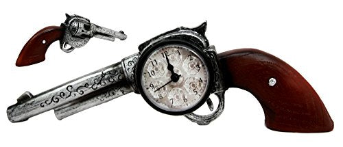 Ebros Gift Ebros Wild Wild West Six Shooter Revolver Gun Decorative Table Clock Rustic