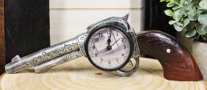 ebros gift Ebros Wild Wild West Six Shooter Revolver Gun Decorative Table Clock Rustic
