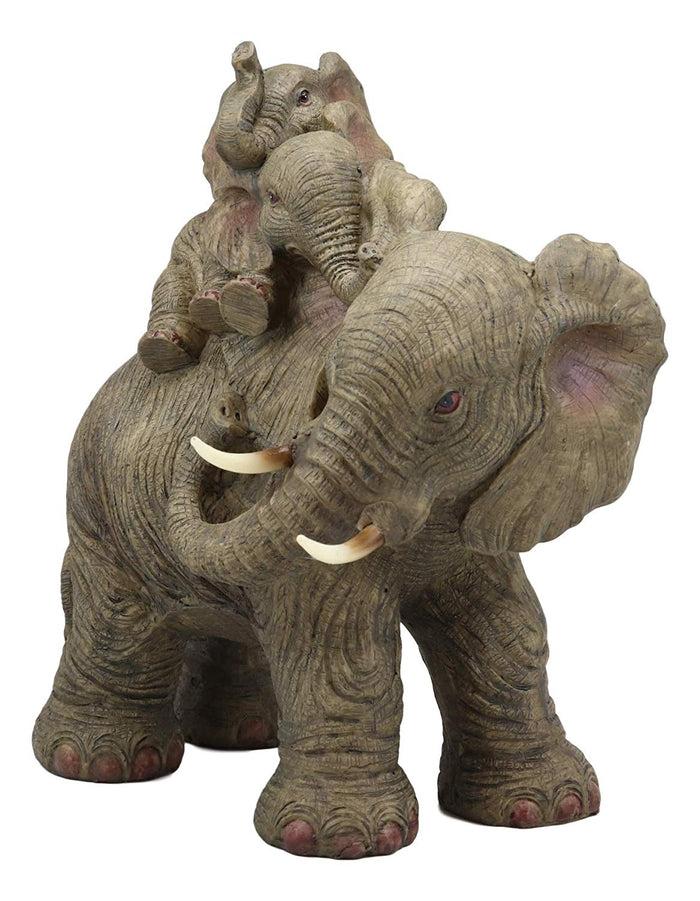 Ebros Gift Ebros Wildlife Elephant Father And 2 Calves On Piggyback Playing Statue 10.5" Tall Resin Safari Elephants Family Figurine Sculpture Decor Gifts