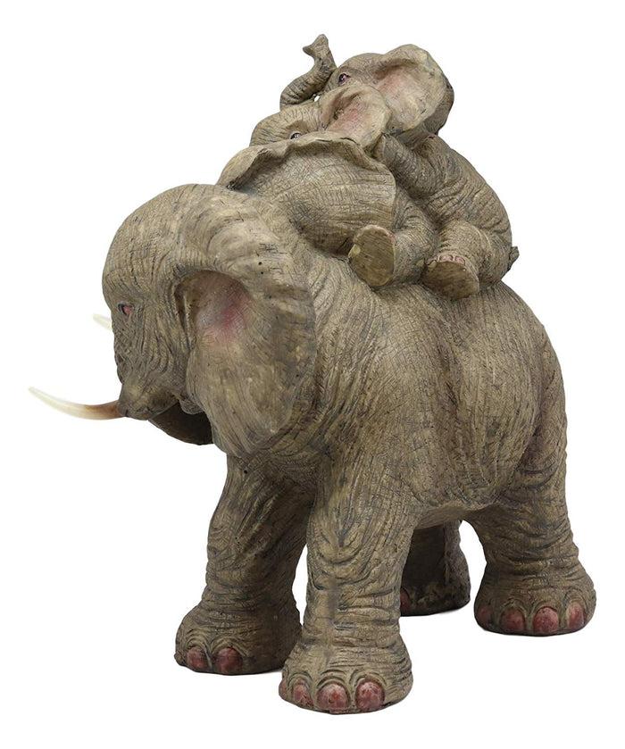Ebros Gift Ebros Wildlife Elephant Father And 2 Calves On Piggyback Playing Statue 10.5" Tall Resin Safari Elephants Family Figurine Sculpture Decor Gifts