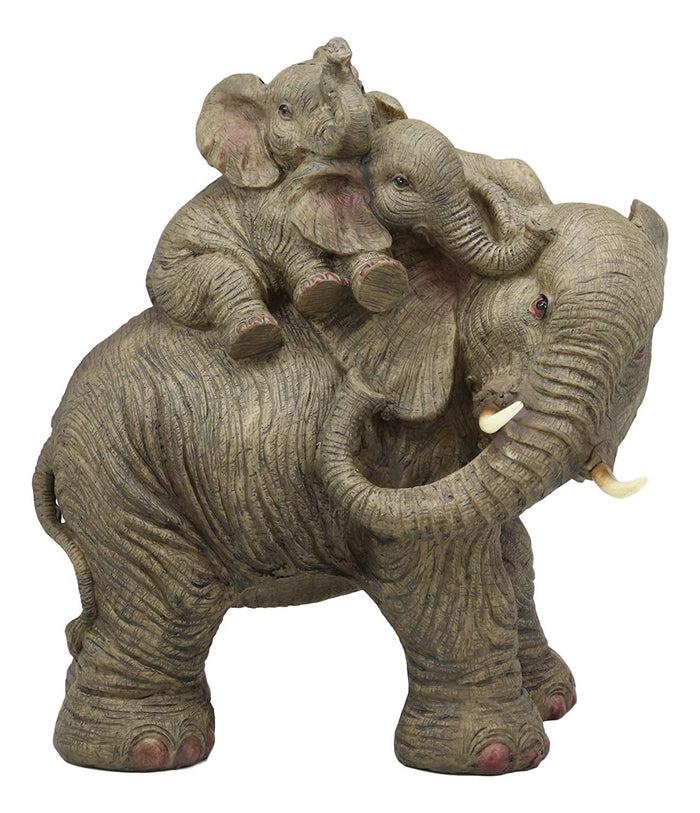 Ebros Gift Ebros Wildlife Elephant Father And 2 Calves On Piggyback Playing Statue 10.5" Tall Resin Safari Elephants Family Figurine Sculpture Decor Gifts