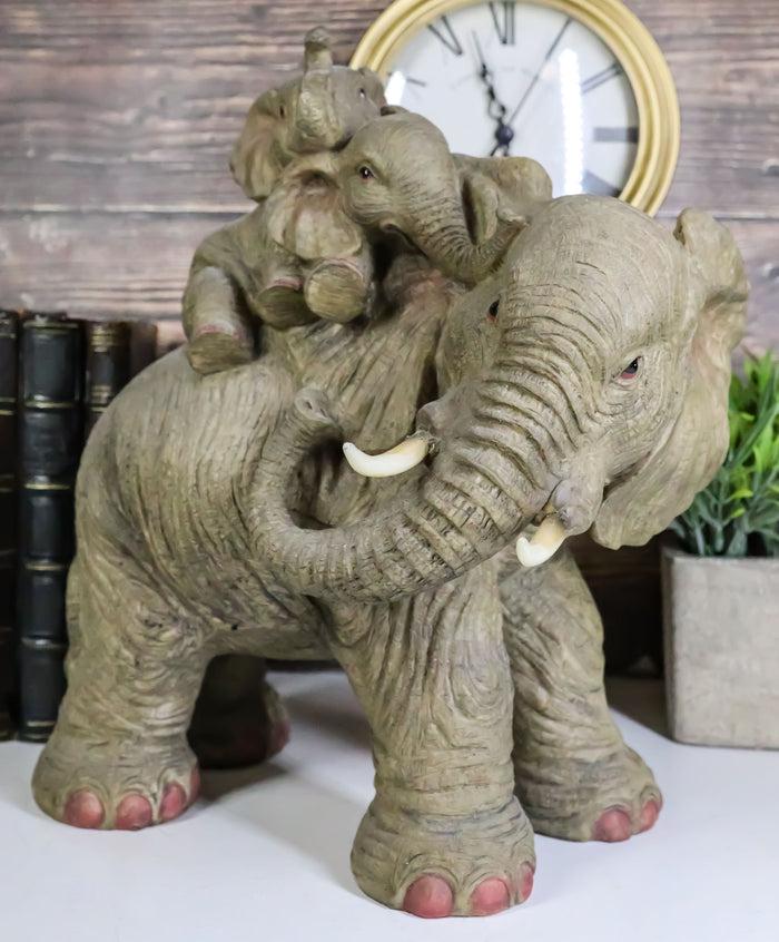 ebros gift Ebros Wildlife Elephant Father and 2 Calves On Piggyback Playing Statue 10.5" Tall Resin Safari Elephants Family Figurine Sculpture Decor Gifts