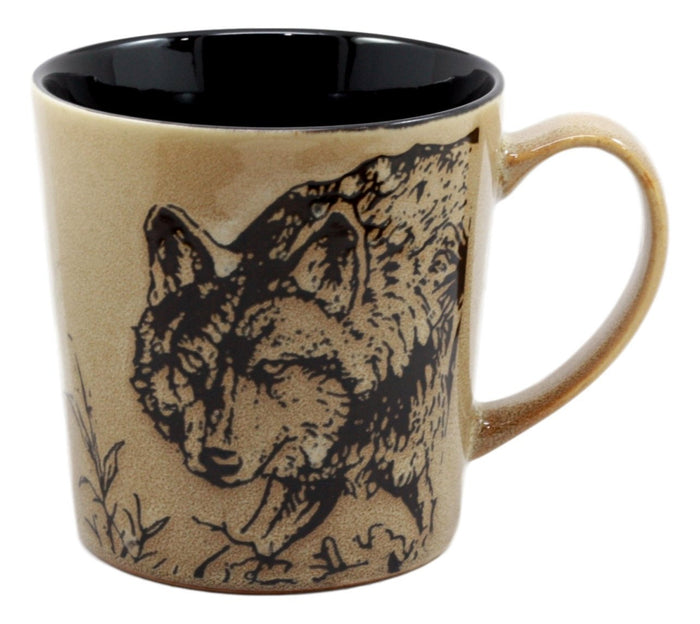Ebros Gift Ebros Wildlife Prowling Alpha Wolf Coffee Mug 16oz Ceramic Cup Glazed Stoneware