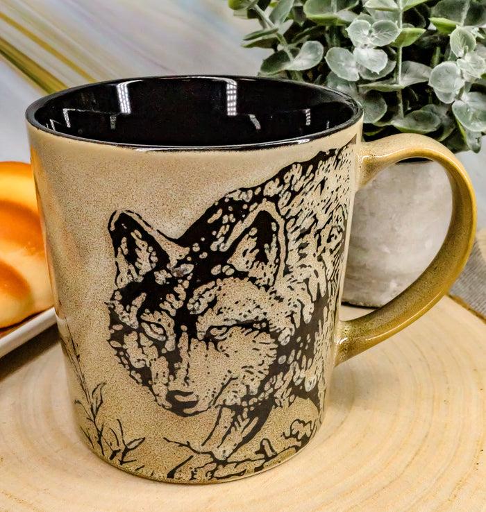 ebros gift Ebros Wildlife Prowling Alpha Wolf Coffee Mug 16oz Ceramic Cup Glazed Stoneware