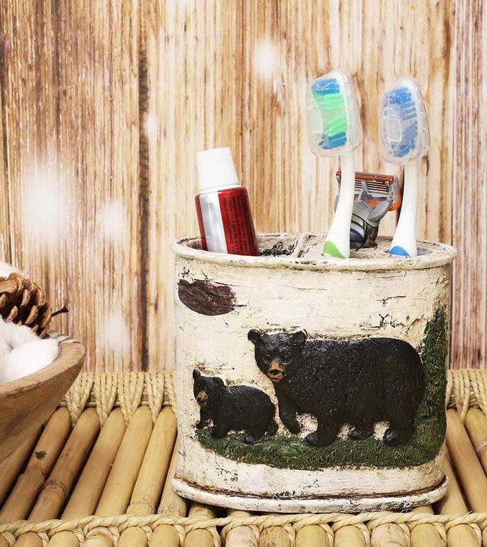 ebros gift Ebros Wildlife Rustic Black Bear in Pine Trees Forest Bathroom Accent Resin Figurine Accessories with Birch Wood Finish Western Country Cabin Lodge Decorative (Toothbrush and Toothpaste Holder)