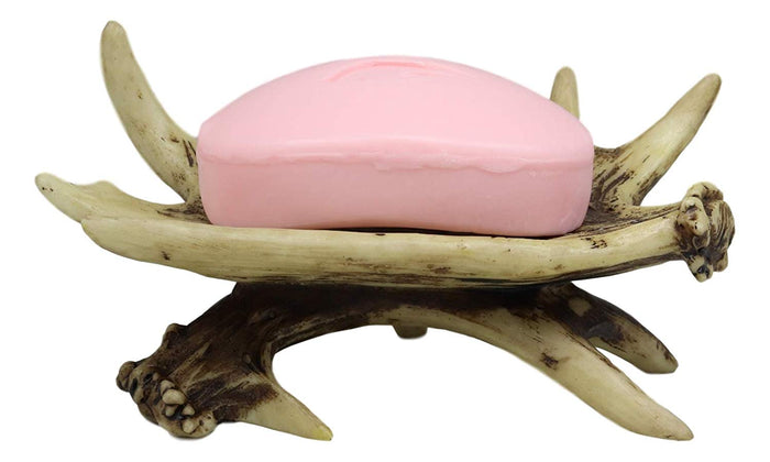 ebros gift Ebros Wildlife Rustic Buck Elk Deer Stag Antlers Bar Soap Dish Holder 6" Wide Nature Lovers Hunters Cabin Lodge Country Bathroom Vanity Decorative Antler Accent
