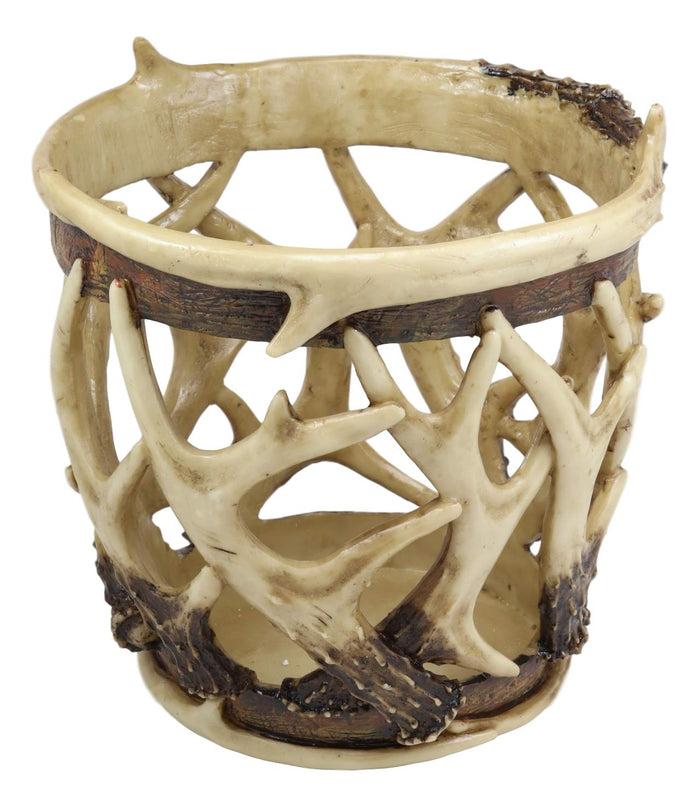 Ebros Gift Ebros Wildlife Rustic Buck Elk Deer Stag Entwined Antlers Dry Waste Basket Bin Trash Can Bucket 9" High Nature Lovers Hunters Cabin Lodge Country Home And Office Decorative Accent