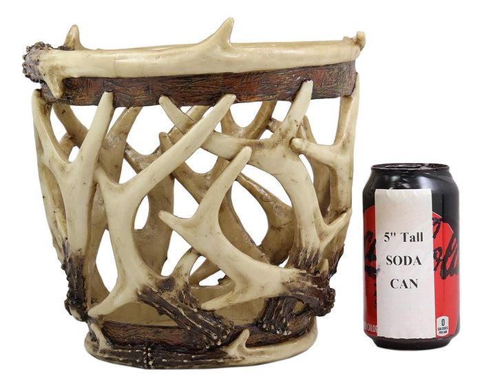 Ebros Gift Ebros Wildlife Rustic Buck Elk Deer Stag Entwined Antlers Dry Waste Basket Bin Trash Can Bucket 9" High Nature Lovers Hunters Cabin Lodge Country Home And Office Decorative Accent