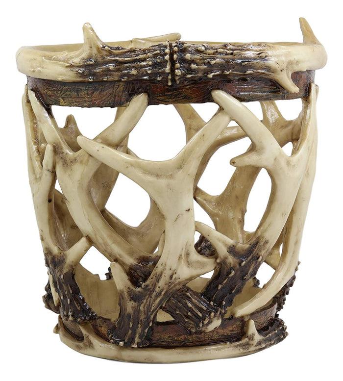 Ebros Gift Ebros Wildlife Rustic Buck Elk Deer Stag Entwined Antlers Dry Waste Basket Bin Trash Can Bucket 9" High Nature Lovers Hunters Cabin Lodge Country Home And Office Decorative Accent