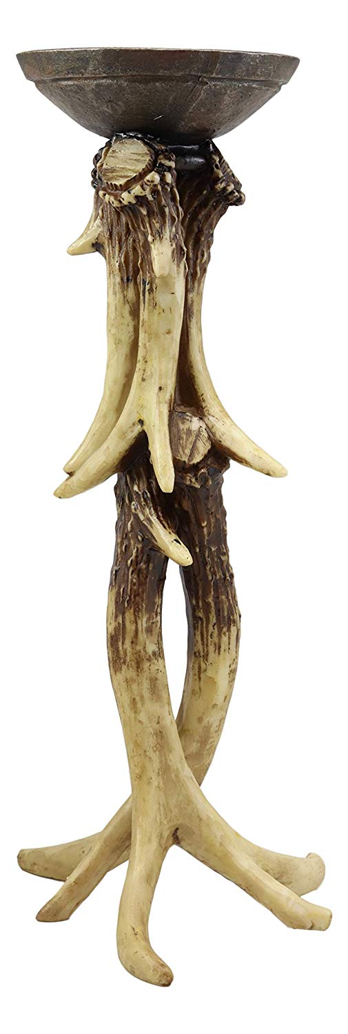 Ebros Gift Ebros Wildlife Rustic Buck Elk Deer Stag Entwined Antlers Candle Holder Stand 14" Tall Nature Lovers Hunters Cabin Lodge Country Home Decorative Antler Candleholder Accent Centerpiece (1)