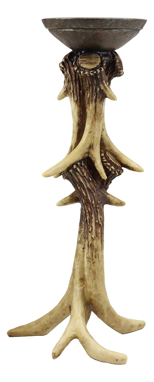Ebros Gift Ebros Wildlife Rustic Buck Elk Deer Stag Entwined Antlers Candle Holder Stand 14" Tall Nature Lovers Hunters Cabin Lodge Country Home Decorative Antler Candleholder Accent Centerpiece (1)