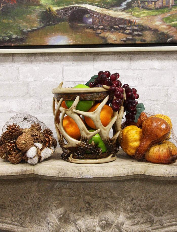 ebros gift Ebros Wildlife Rustic Buck Elk Deer Stag Entwined Antlers Dry Waste Basket Bin Trash Can Bucket 9" High Nature Lovers Hunters Cabin Lodge Country Home And Office Decorative Accent