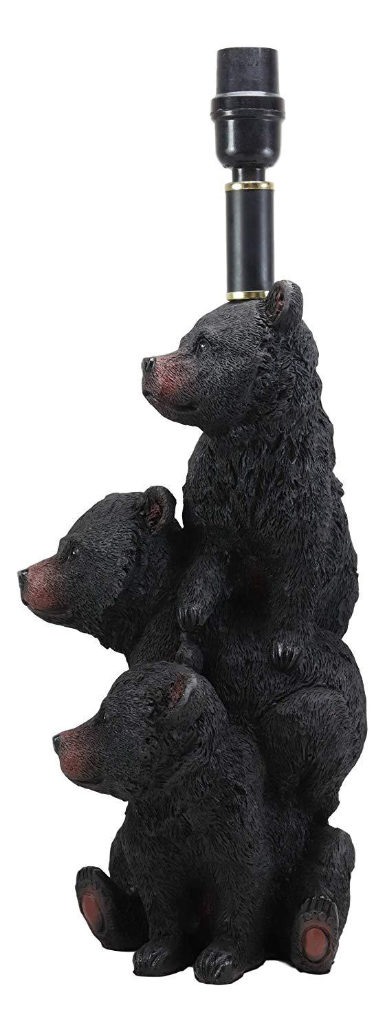 Ebros Gift Ebros Wildlife Rustic Cabin Lodge Decor Whimsical Stacked Up 3 Playful Black Bear Cubs On Piggyback Table Lamp Statue With Shade 23.75"High Forest Bear Family Desktop Lamps