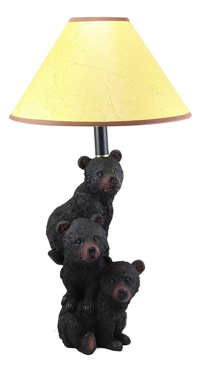 Ebros Gift Ebros Wildlife Rustic Cabin Lodge Decor Whimsical Stacked Up 3 Playful Black Bear Cubs On Piggyback Table Lamp Statue With Shade 23.75"High Forest Bear Family Desktop Lamps