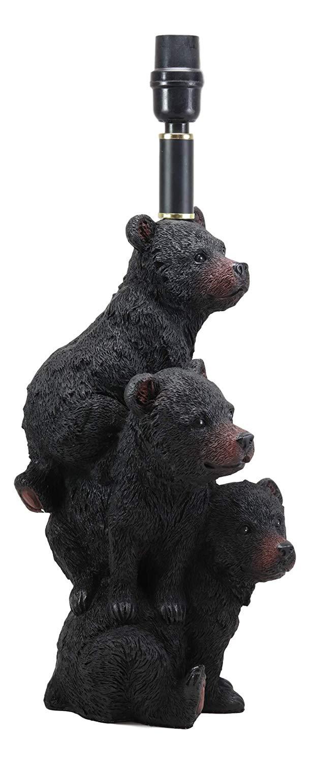 Ebros Gift Ebros Wildlife Rustic Cabin Lodge Decor Whimsical Stacked Up 3 Playful Black Bear Cubs On Piggyback Table Lamp Statue With Shade 23.75"High Forest Bear Family Desktop Lamps