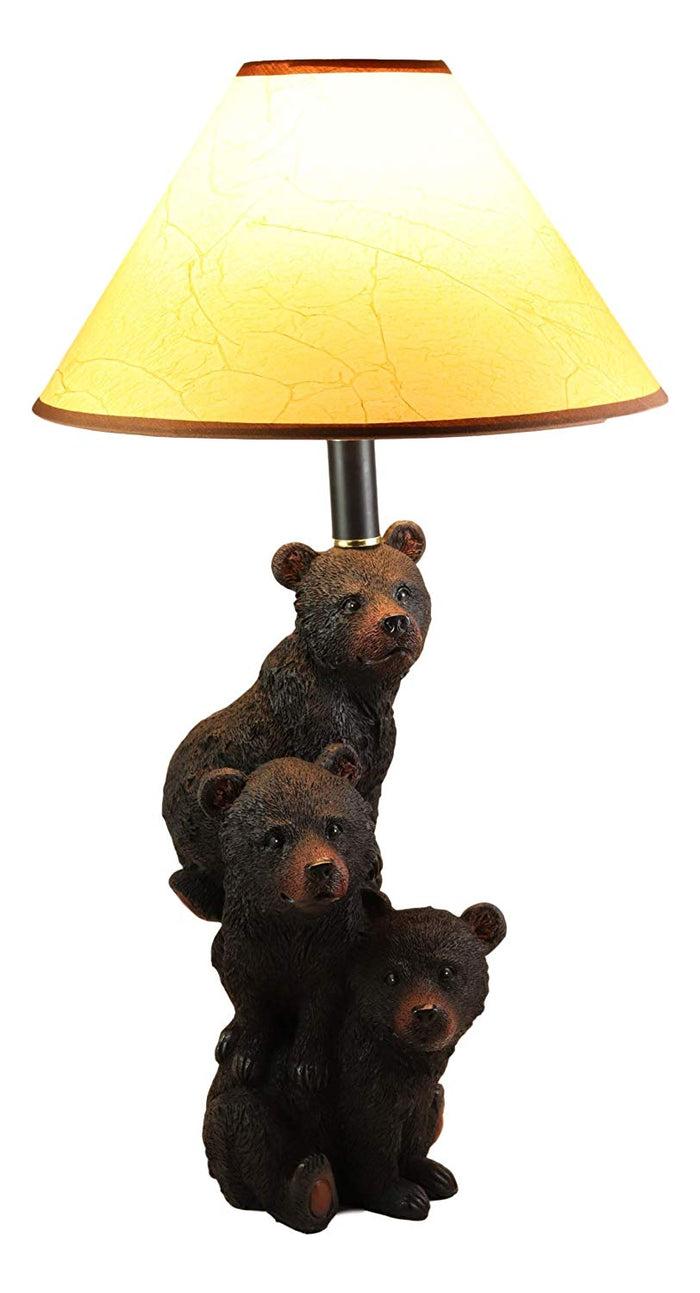 ebros gift Ebros Wildlife Rustic Cabin Lodge Decor Whimsical Stacked Up 3 Playful Black Bear Cubs On Piggyback Table Lamp Statue with Shade 23.75"High Forest Bear Family Desktop Lamps