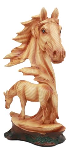 Ebros Gift Ebros Wildlife Scene Stallion Horse Bust Statue 12.5" Tall Horse Family Resin Decor In Faux Wood Finish