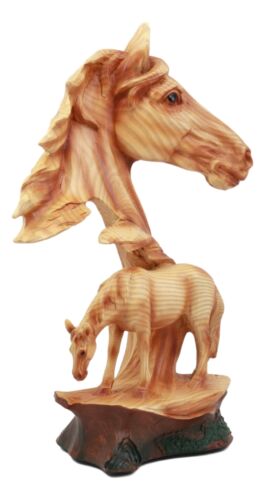 Ebros Gift Ebros Wildlife Scene Stallion Horse Bust Statue 12.5" Tall Horse Family Resin Decor In Faux Wood Finish