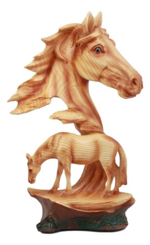 ebros gift Ebros Wildlife Scene Stallion Horse Bust Statue 12.5" Tall Horse Family Resin Decor in Faux Wood Finish