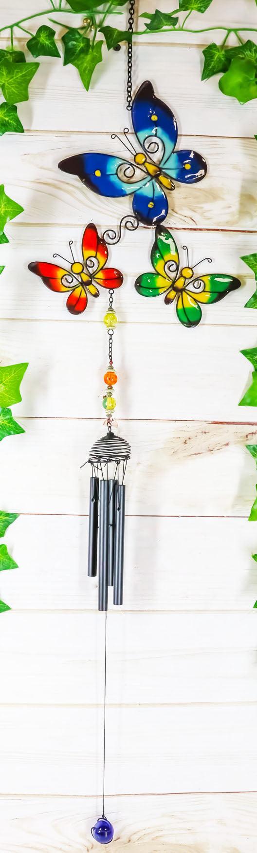 Ebros Gift Ebros Wind Chime With Black Coated Gems Butterfly Hanging Garden Decoration