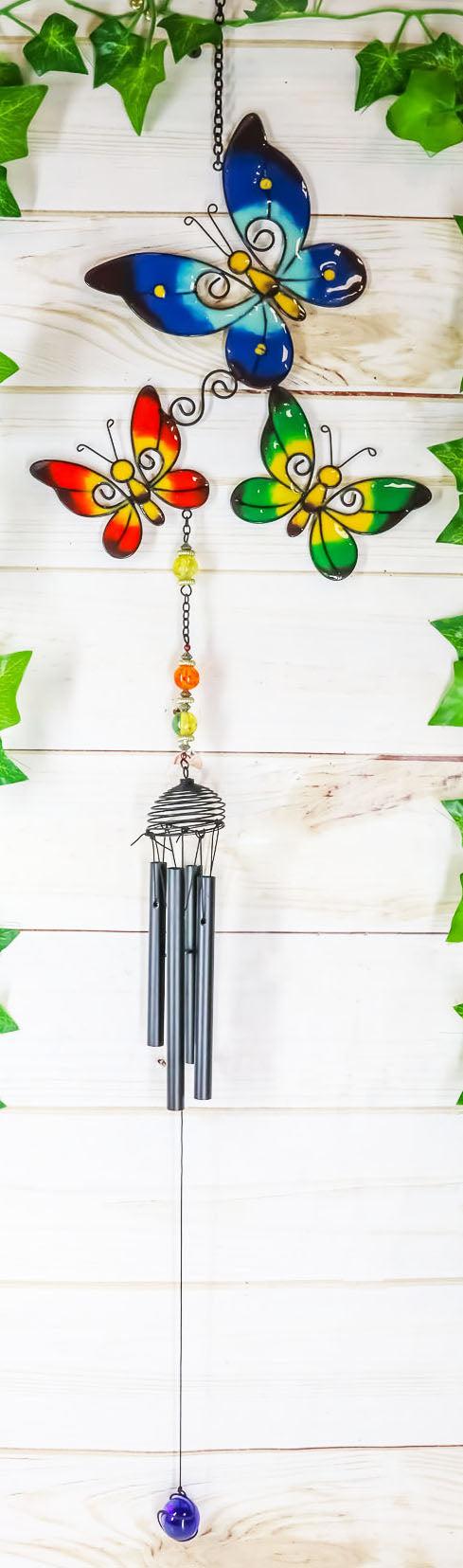 ebros gift Ebros Wind Chime with Black Coated Gems Butterfly Hanging Garden Decoration