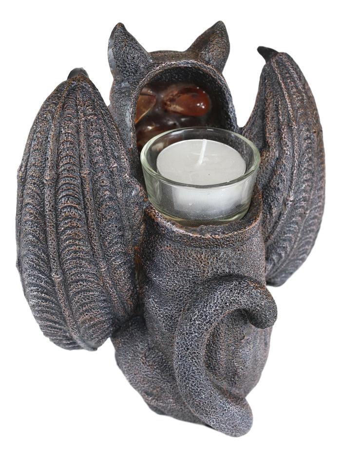 Ebros Gift Ebros Winged Cat Gargoyle With Vampire Fangs Glowing Eyes Candle Holder Statue