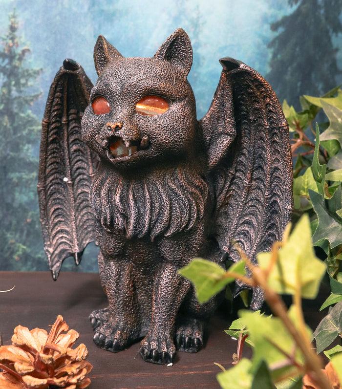 ebros gift Ebros Winged Cat Gargoyle With Vampire Fangs Glowing Eyes Candle Holder Statue