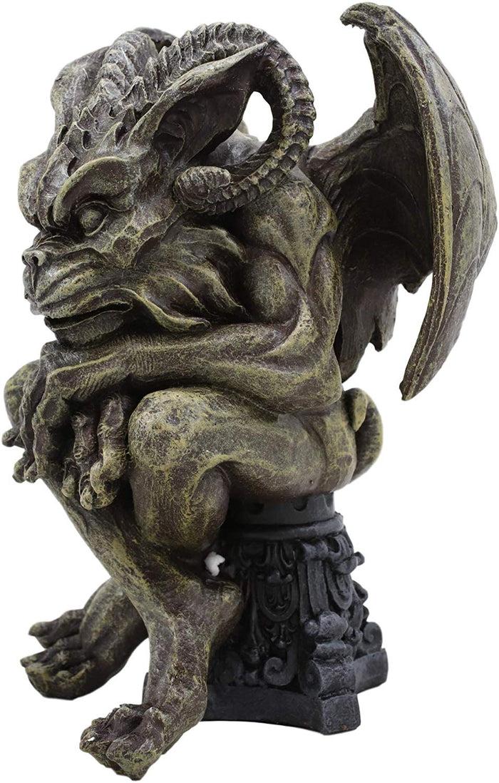 Ebros Gift Ebros Winged Ram Horned Gargoyle Sitting On Cathedral Pedestal Statue 6" High