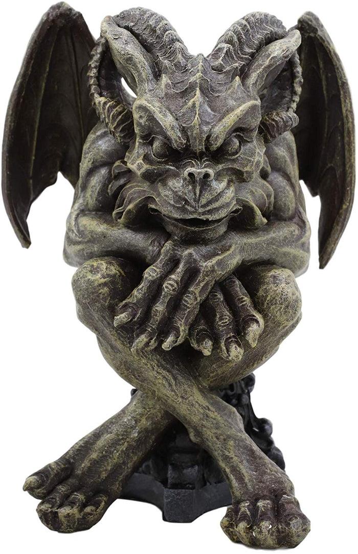Ebros Gift Ebros Winged Ram Horned Gargoyle Sitting On Cathedral Pedestal Statue 6" High