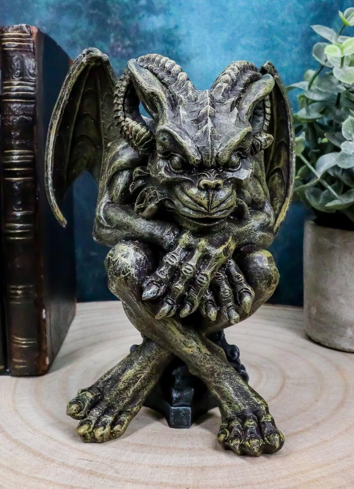 ebros gift Ebros Winged Ram Horned Gargoyle Sitting On Cathedral Pedestal Statue 6" High
