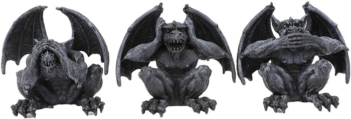 Ebros Gift Ebros Winged See Hear Speak No Evil Squatting Gargoyle Shelf Sitters 3.75" Tall