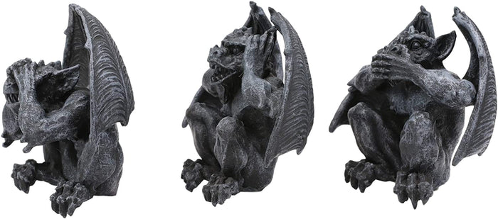 Ebros Gift Ebros Winged See Hear Speak No Evil Squatting Gargoyle Shelf Sitters 3.75" Tall