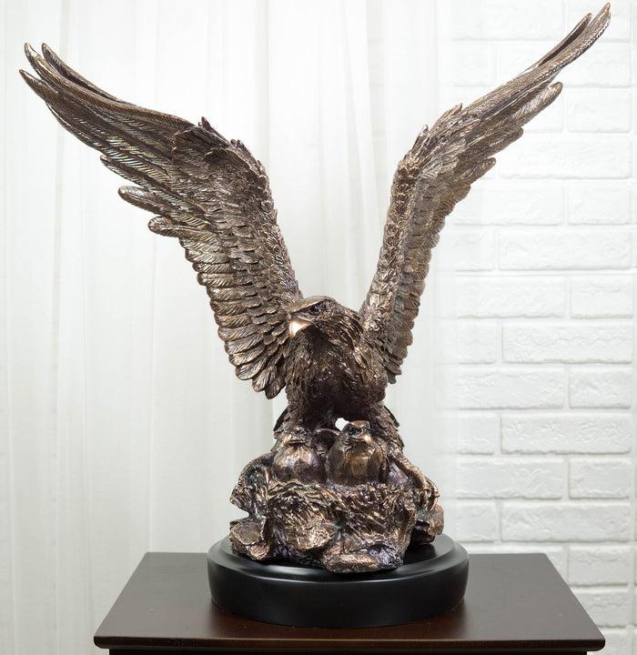 ebros gift Ebros Wings Of Glory Bald Eagle Mother With Eaglets In Nest Electroplated Statue