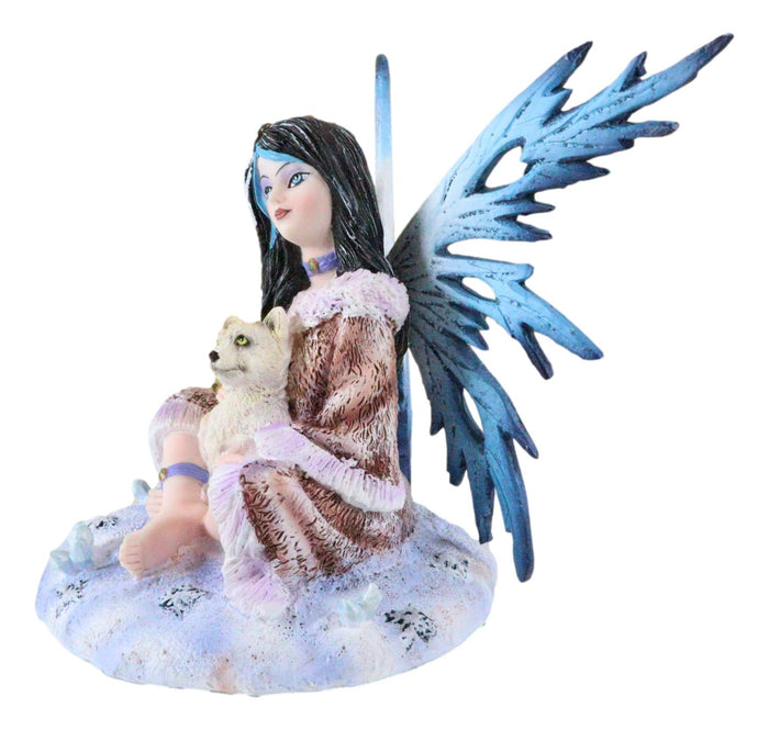 Ebros Gift Ebros Winter Frozen Tribal Eskimo Fairy With Snow Wolf Cub Pup Pet Fantasy Figurine