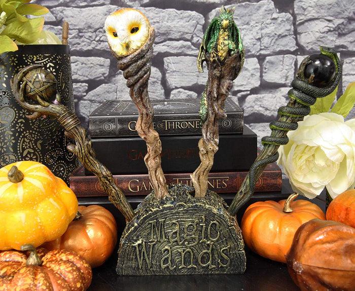 ebros gift Ebros Witch & Wizard Fantasy Cosplay 4 Magic Wands with 1 Stand Holder Decor