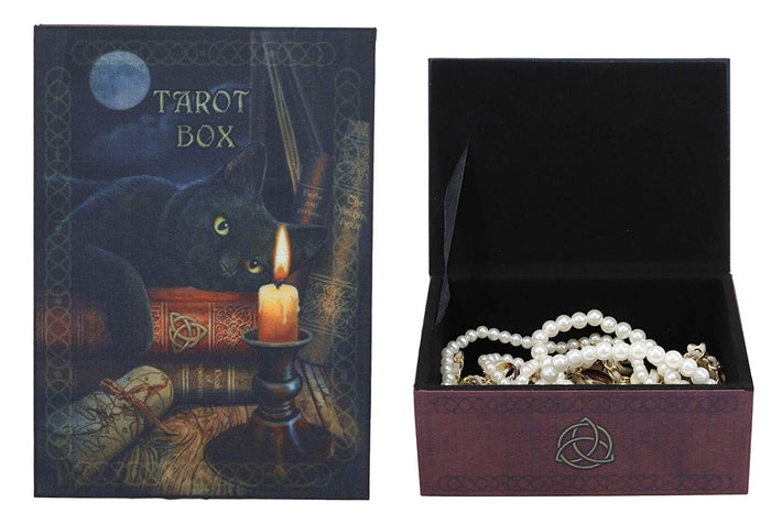 ebros gift Ebros Witching Hour Black Cat Under The Full Moon Tarot Card Deck Holder Jewelry Box Accessories Mystical Feline Cats Wicca Witchcraft Talisman Tarots Fortune Teller Psychic Boxes Decors