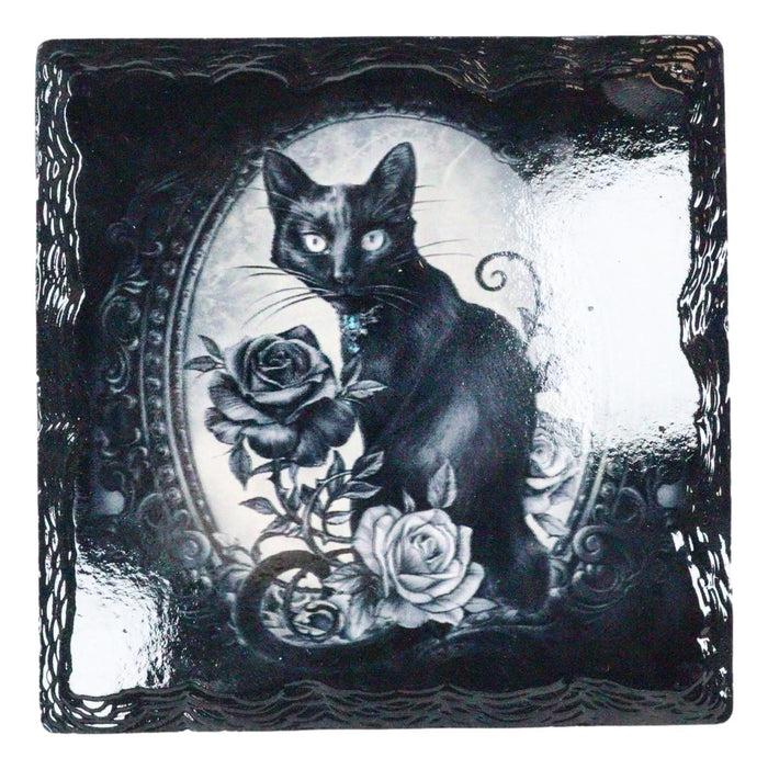 Ebros Gift Ebros Witching Hour Feline Black Cat Roses Cork Backed Ceramic Coasters Set Of 4
