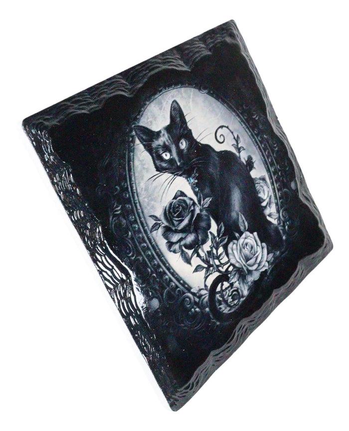 Ebros Gift Ebros Witching Hour Feline Black Cat Roses Cork Backed Ceramic Coasters Set Of 4