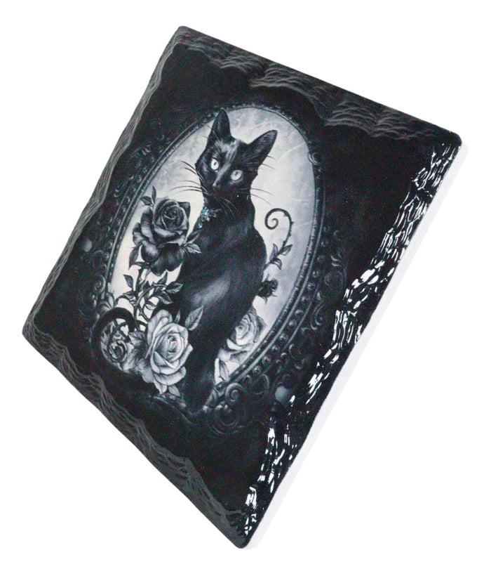Ebros Gift Ebros Witching Hour Feline Black Cat Roses Cork Backed Ceramic Coasters Set Of 4