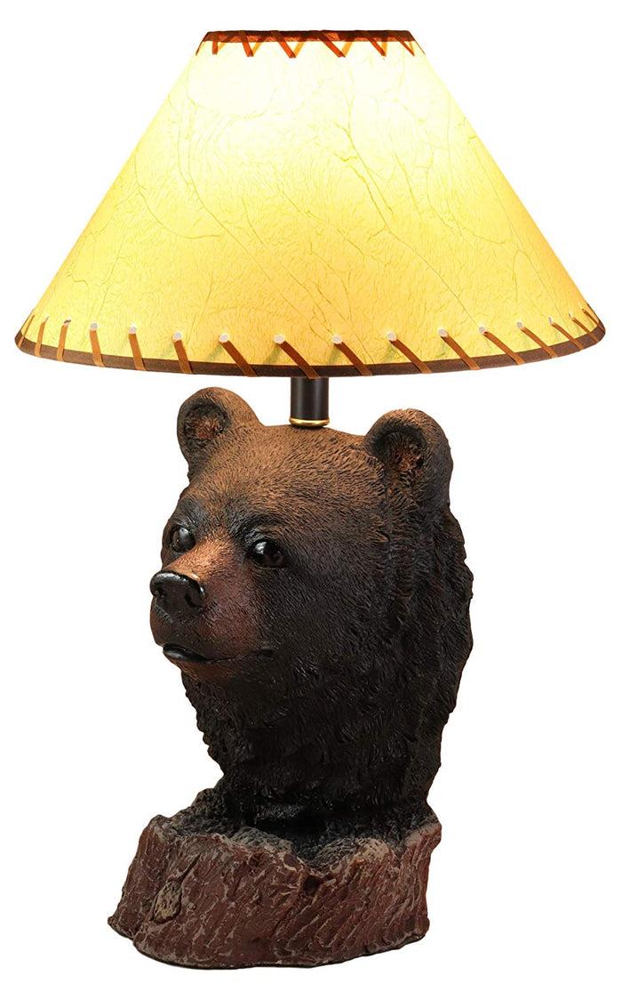 ebros gift Ebros Woodland Rustic Cabin Lodge Decor Mountain Black Bear Head Bust Table Lamp Statue with Shade 23"High Forest Bears Bedside Desktop Lamps Vintage Design Home Accent