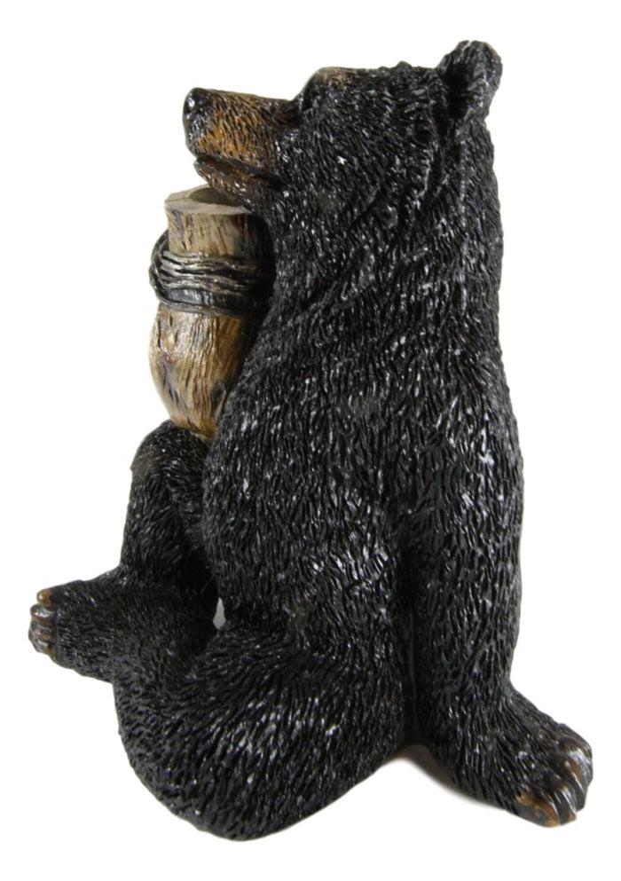 Ebros Gift Ebros Woodlands Forest Black Bear Sitting With Wooden Barrel Toothpick Holder Figurine