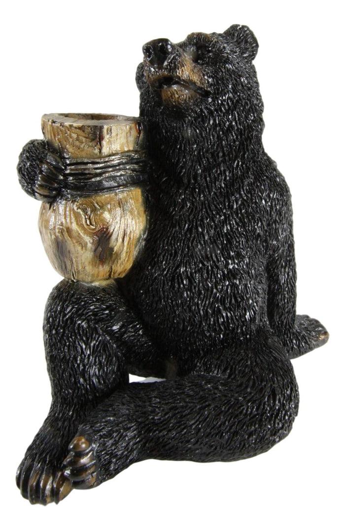 Ebros Gift Ebros Woodlands Forest Black Bear Sitting With Wooden Barrel Toothpick Holder Figurine