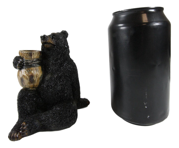 Ebros Gift Ebros Woodlands Forest Black Bear Sitting With Wooden Barrel Toothpick Holder Figurine