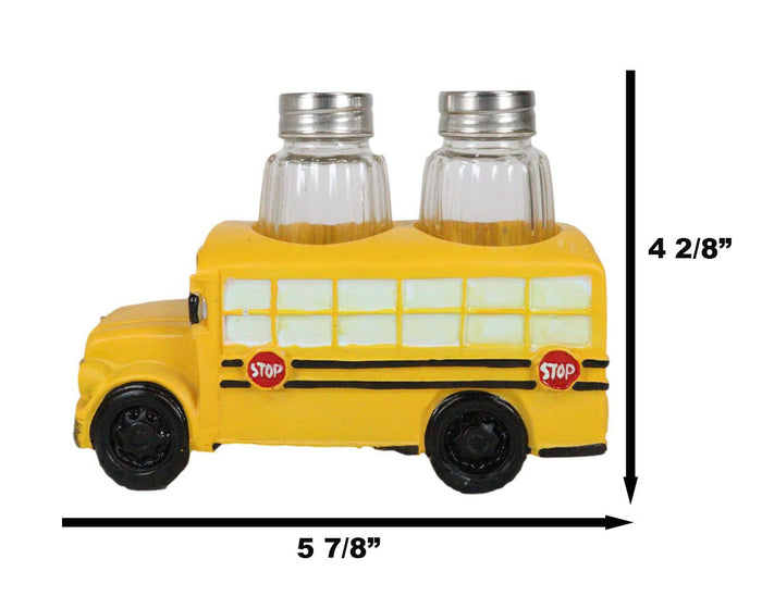 Ebros Gift Ebros Yellow School Bus Decorative Glass Salt Pepper Shakers Holder Resin 6"L