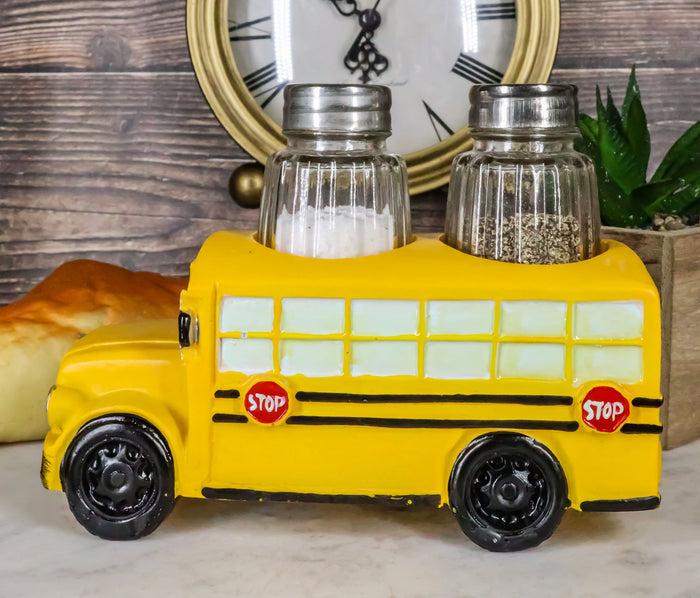 ebros gift Ebros Yellow School Bus Decorative Glass Salt Pepper Shakers Holder Resin 6"L