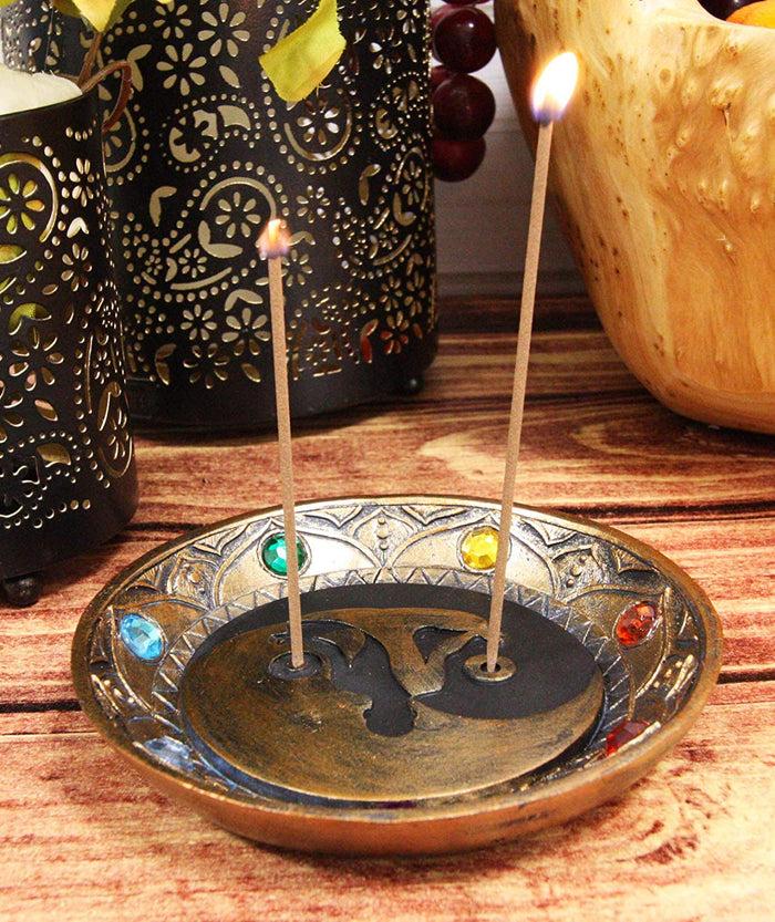 ebros gift Ebros Yin Yang Symbol with Chakra Beads Incense Sticks Holder Burner 5" Diameter
